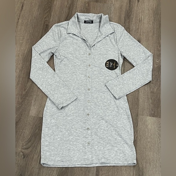 NWT Large Jolie & Joy by FCT Knit Ribbed Dress Super Soft Gray Button Front - Picture 1 of 7